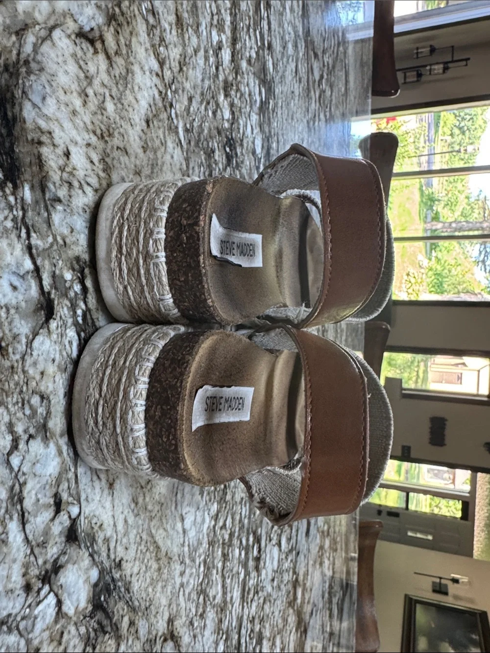 Steve Madden Beige Canvas Espadrille Platform Sandals